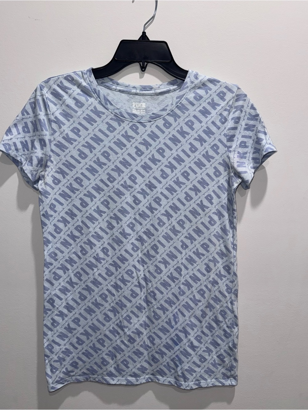 PINK Victoria's Secret Light Blue All-Over Logo Tee